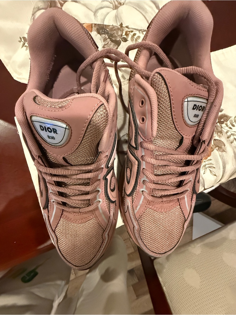 Dior Dusty Rose Mesh and Leather Trainers